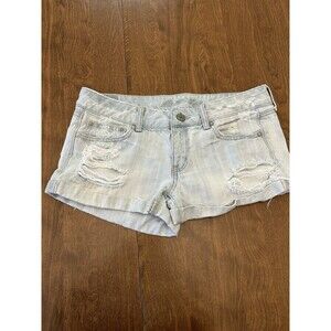 American Eagle Shorts Womens 8 Light Wash Blue Distressed Hi-Rise Festival Jean